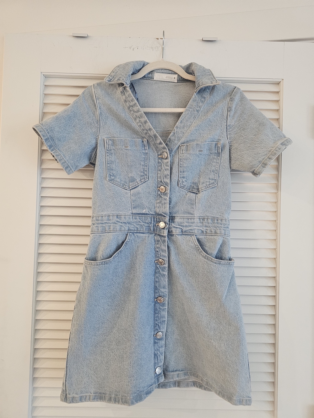 Zara Light Blue Short-Sleeve Denim Button Dress SZ m